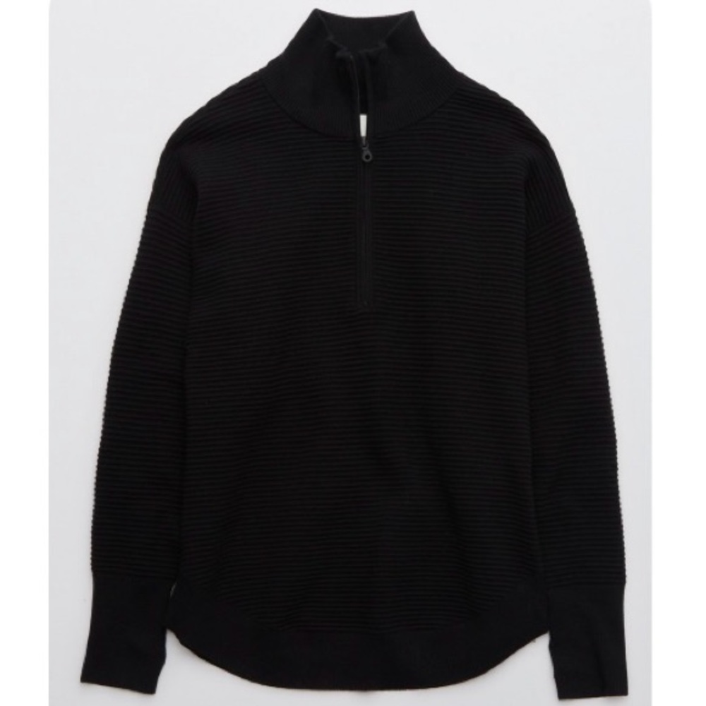 Offline by Aerie Black Ribbed Half-Zip Sweater - XXL